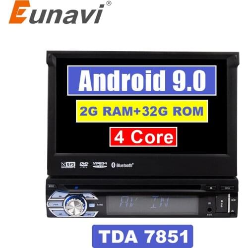 Eunavi 7'' Universal 1 din Android 9.0 multimedia Quad Core Car DVD player GPS Wifi Radio Stereo BT 2GB RAM 32G ROM SWC RDS CD