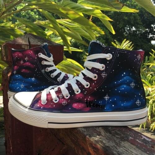 Wen Design Custom Original Hand Painted Shoes Blue Red Galaxy Space Nebula Men Womens High Top Canvas Sneakers