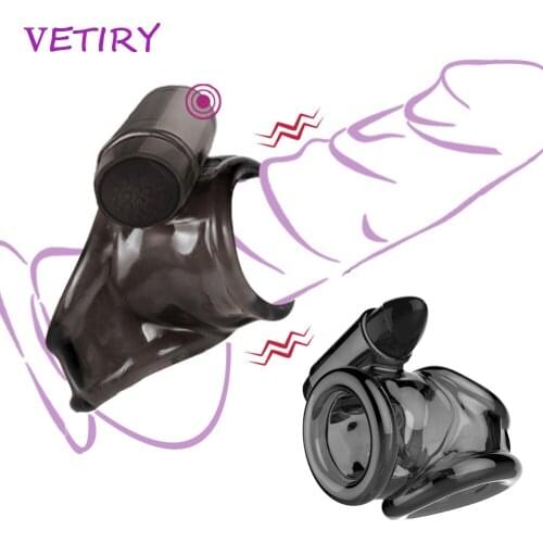 VETIRY Penis Ring Vibrator Dildo Extender Elastic Cock Ring Male Masturbator Delay Ejaculation Sex Toys for Man Double Lock Fine