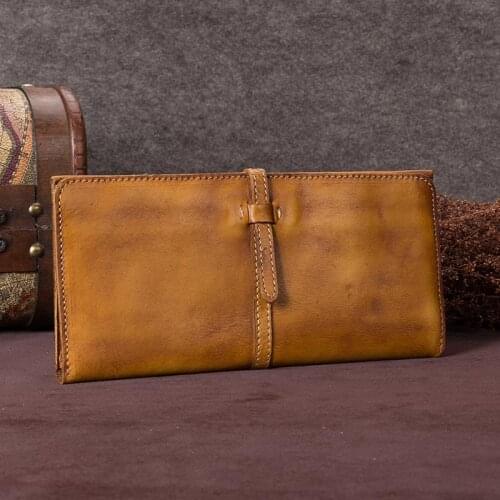 Vintage Genuine Leather Womens Wallet Female Cowhide Long Card Holder Wallets Large Capacity Coin Purses Phone Clutch Bags BJYL