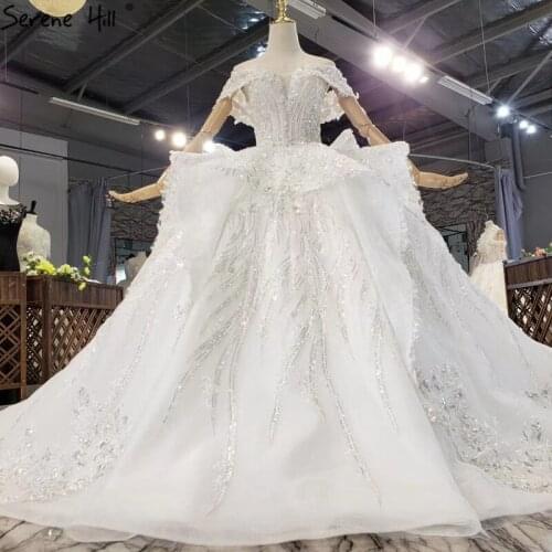 High-end White Sexy Luxury Wedding Dresses 2020 Ruffles Beading Sparkle Off Shoulder Bridal Gowns HX0244 Custom Made