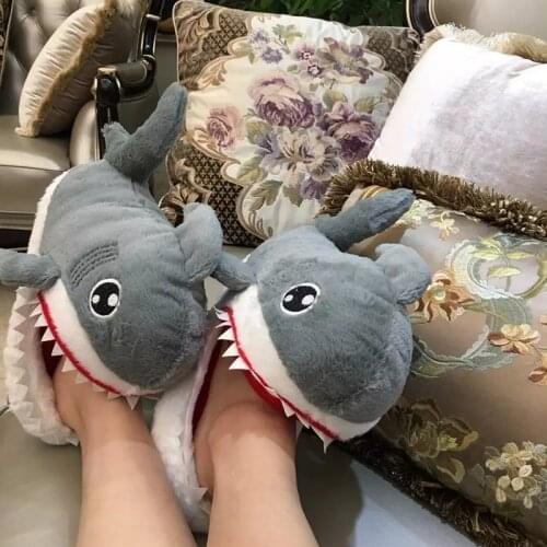 Funny Shark Slippers Girls Designer Cartoon Plush Shoes Female Winter Home Crazzy Slippers Women Mules