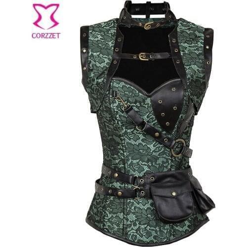 Green / Black Gothic Corset Waist Trainer Corsets And Bustiers Steampunk Clothing Espartilhos E Corpetes Sexy Korsett For Women