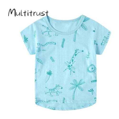 1-7Y Summer Boys Kids Causal T Shirts Tops Animal Print Short Sleeve O-Neck Pullover Tops Outfits
