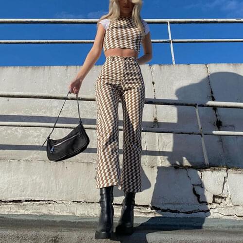 3 Colors Ladies Spring High-Waist Casual Trousers Full Plaid/Flower/Zebra Print Girls Fashion High-Street Casual Trousers S/M/L