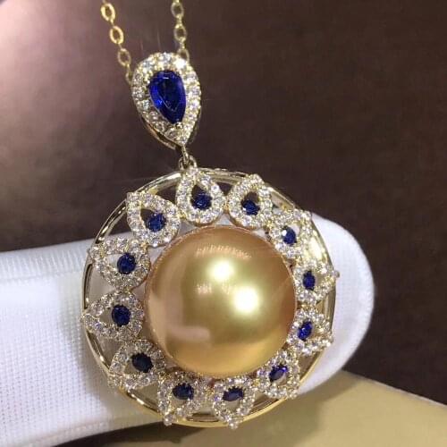 D318 Fine Jewelry 14K Yellow Gold Natural Ocean Golden Pearl 12-13mm Pendant Necklaces for Women FIne Pearls Pendants
