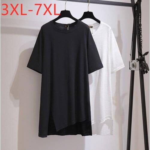 New 2021 Ladies Summer Plus Size T-shirt Dress For Women Large Short Sleeve Loose Cotton Black Mini Dress 3XL 4XL 5XL 6XL 7XL
