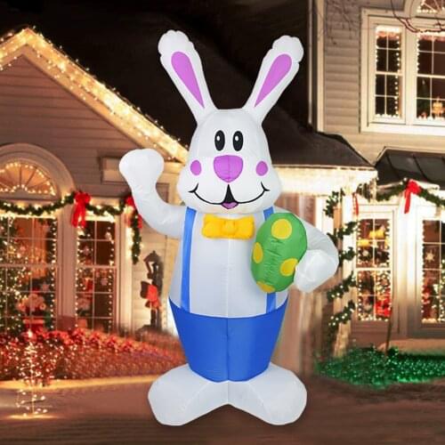 1.9M Rabbit Inflatable Easter Ornament LED Glowing Figure Outdoor Yard Lawn Bunny Inflatable Toy Xmas Easter Decoration for Home