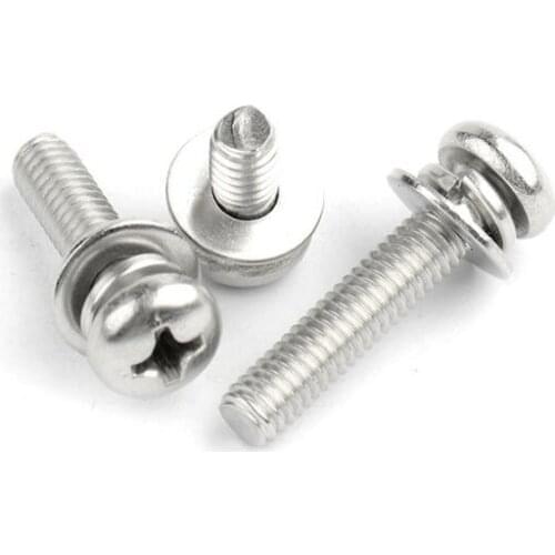 100Pcs SEMS Screws M1.6 M2 M2.5 M3 M4 M5 M6 Combine Screws Three Sem Screws Washer Attached Triad Screws Stainless Steel 304