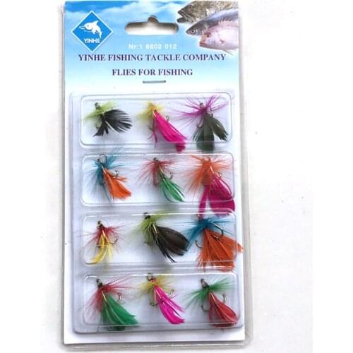 1set 12pcs Fly Fishing Lures Set Artificial Fishing Bait with Carbon Steel Hooks TOPIND Fishhook Tackle