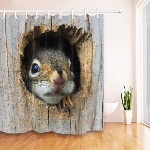3D Cute Animal Squirrel Wood Shower Curtain Sets with Hooks Bathroom Bath Curtains Waterproof Fabric For Kids Bathtub Decor