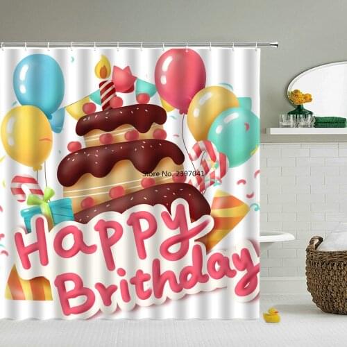 Happy Birthday 3d Bathroom Curtains Holiday Party Shower Curtains Waterproof With Hooks Decoration 180*240 Washable Bath Screen