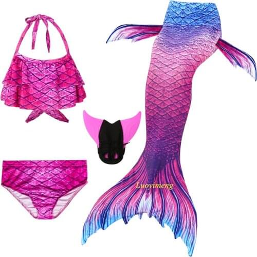 Children Mermaid Swimming Suit 4pcs Mermaid Tails Swimmable Swimsuit Mermaid Costume Clothes Swimwear Bikini Sets For Girls Kids