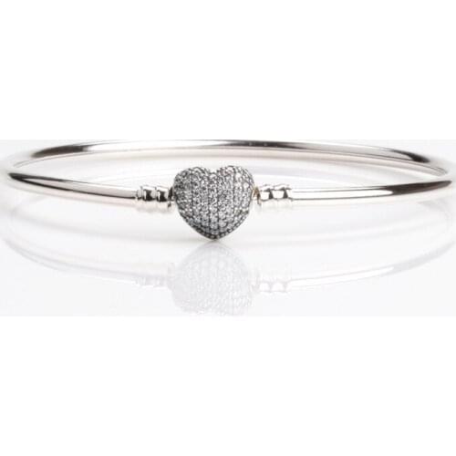 Authentic 925 Sterling Silver Pan Bracelet New Style Heart-shaped Button Diy Versatile Bracelet Fit Charm Women Jewelry