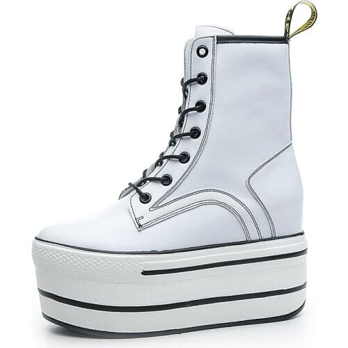 SWYIVY 10cm Martin Boots Women Genuine Leather Sneakers Platform White Shoes 2020 New High Top Sneakers Black Female Ankle Boots