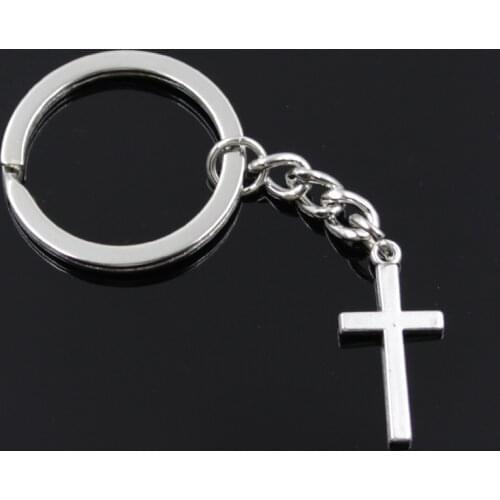 New Fashion Men 30mm Keychain DIY Metal Holder Chain Vintage Cross 13x27mm Silver Color Pendant Gift