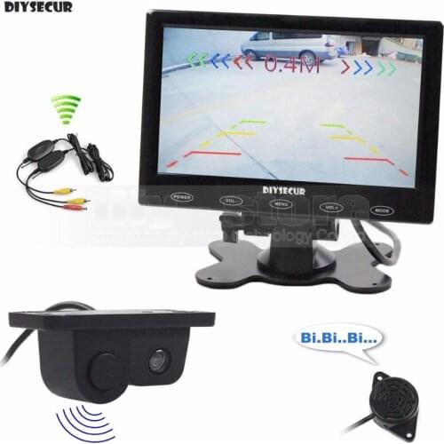 DIYSECUR Wireless 7inch Touch Button Ultra-thin Car Monitor Rear View Car Camera Wireless Parking Radar Sensor Assistance System