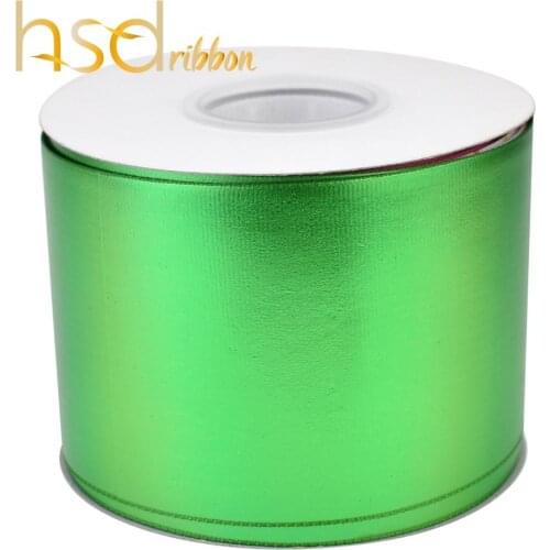 Hsdribbon 75mm 3inch Soild Green Gold Foil on grosgrain ribbon 50Yards/Roll