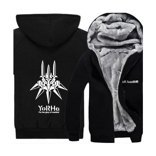 NieR:Automata Hoodie Game NieR Automata Cosplay 2B Costumes Winter Coat Jacket Mens Warm Sweatshirts