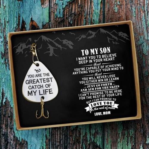 Mom To My Son Custom Personalized Monogram Fishing Engraved Fishing Hooks Fisherman Gift