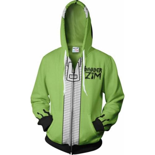 Invader ZIM 3D Costume Printed Men Zipper Sweat Hoodie Sweatshirt Jacket Unisex Cosplay Zip up Hooded Coat Spring Hoodies men