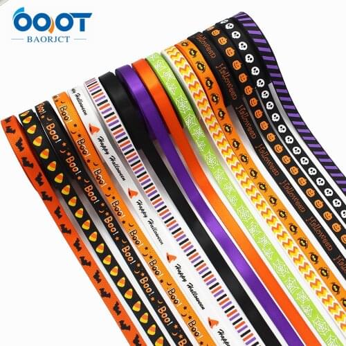 Halloween Holiday Ribbons - 10 Yards Grosgrain Ribbon Set 3/8‘’ Bats Spiders Web Pattern Printed, for Halloween Crafting 20709