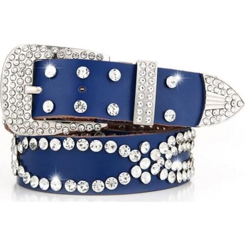 HOT 2021 joker NEW cheap Fashion Leather Waist Jeans Ladies alloy Pin buckle Women Belt Full diamond decoration long 105CM