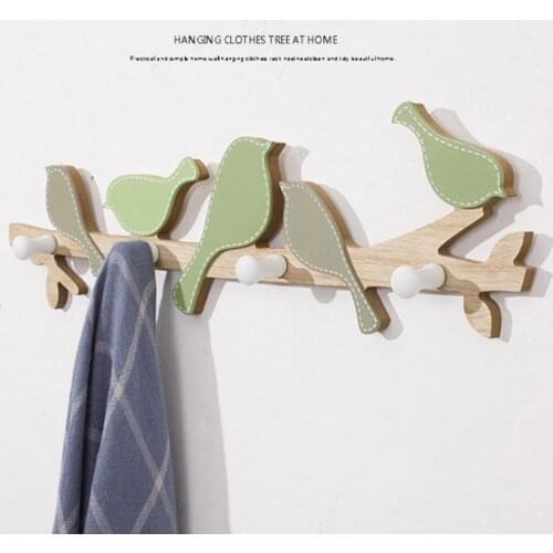 Cute Cartoon Wood Bird Wall Decoration Hooks Creative Towel Key Coat Clothes Hook Wall Door Hanging Decoration Hanger room decor