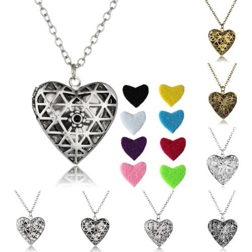 Fashion Unique Essential Oil Aromatherapy Diffuser Locket Necklaces Antique Gold Hollow Heart Pendant Necklace Women Jewelry