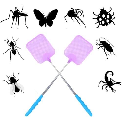 Long Rod Fly Swatter Retractable Square Head Mosquito Killer Metal Long Handle Fly Mosquito Swatter Home Kitchen Fly Swatter