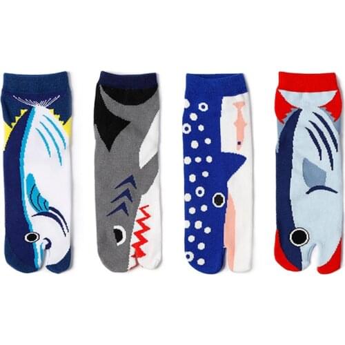 YOOWALK cartoon ocean fish shark cotton two toe socks couple split toe socks Japan two finger socks tabi socks