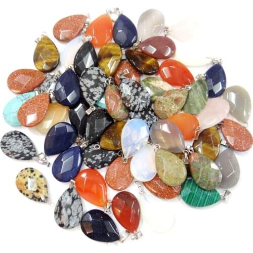 Natural Stone cut face water drop Quartz crystal tiger eye Turquoises Pendant for diy Jewelry making necklace Accessories24pcs