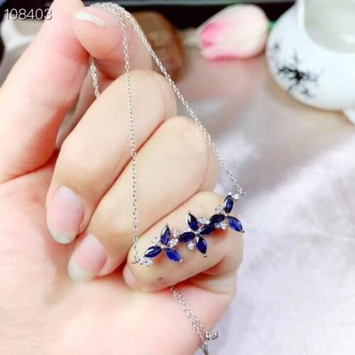 Natural sapphire necklace, simple and exquisite, one carat sapphire, 925 sterling silver, send chain