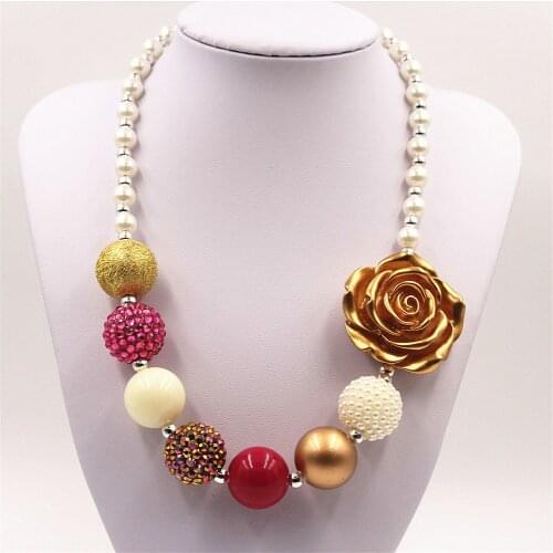 MHS.SUN Gold color flower chunky beads necklace best gifts to baby girl chunky bubblegum necklace jewelry for child kids