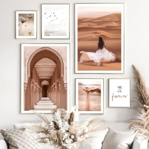 Sand Falling Calm Beach Arch Desert Walk Dry Flowers Wall Art Print Canvas Painting Nordic Poster Decor Pictures For Living Room