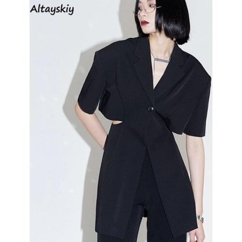 Blazers Women Summer Fashion Design Solid Sexy Side Hollow Out Slim Vintage Outwear Street All-match Korean Style Female Simple