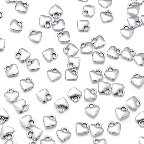 100pcs Alloy Charms Heart Pendants Antique Silver Color for Jewelry Making DIY Handmade Craft 8x7x2.5mm Hole: 2mm