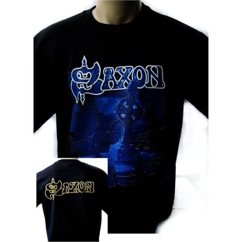 Saxon Poster Black T-Shirt Men Shirt Rock Band Tee Music