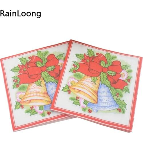 [RainLoong] Food-grade Christmas Bell Napkins Festive & Party Tissue Paper Napkins Decoration Servilleta 33*33cm 1 pack