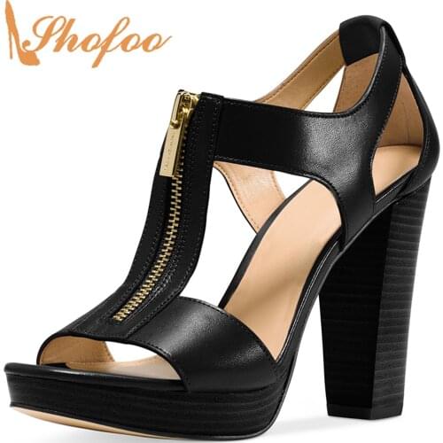 Gladiator Large Size 11 16 High Chunky Heels Platform Sandals Woman Cork Open Toe Zipper Ladies Summer Shoes Mature Casual Black