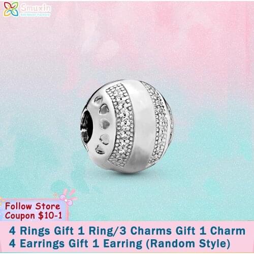 Smuxin 925 Sterling Silver Beads Silver Round Clip Charms fit Original Pandora Bracelets for Women Jewelry Making Birthday Gift