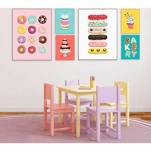 Modern Kawaii Canvas Painting Cakes Ice Cream Macaron Poster Wall Art Picture Home Decoration For Dessert Shop Gift Kitchen