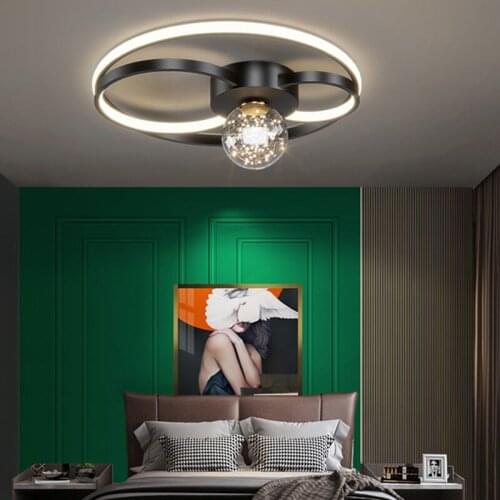 Modern Round Ceiling Lights With Black Glass Ball For Bedroom Dining Room Foyer Kitchen New Metal Hanging Lamp Indoor Decoration