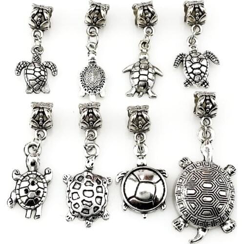 Mix Charms 8pcs/lot Vintage Silver Turtle Pendant Big Hole For DIY Jewelry Making 22430