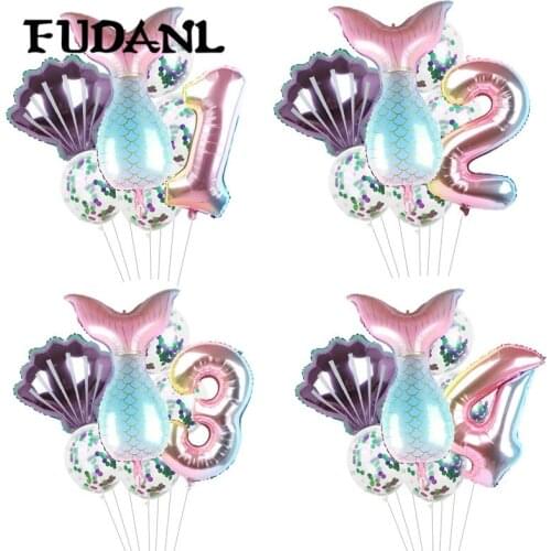 7pcs/lot Mermaid Party Balloons 32inch Number Foil Balloon Kids Birthday Party Decorations Baby Shower Decor Helium Globos