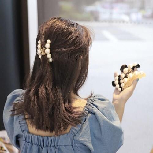 4 colors Hair Accessories with Pearls Solid Hair Claws for Women Korean Pearl Hairpin Horsetail Hair Clips Girls Hair Make Up