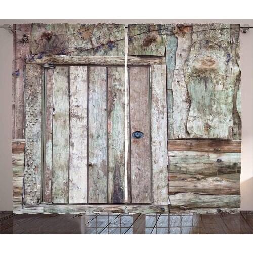 Rustic Curtains Old Rustic Barn Door Cottage Country Cabin Theme Rural Mystic Entrance of Home Living Room Bedroom Window Drapes
