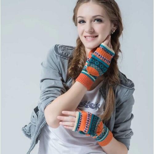 Gloves Women Fingerless Winter Knit Mitten Flip Cover Female Jacquard Wrist Hand Gloves Warm Outdoor Half Finger Gloves Adult