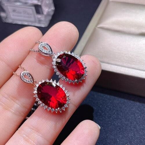 Natural Red Topaz Necklace 925 Sterling Silver Large Grain gem beautiful womens Necklace