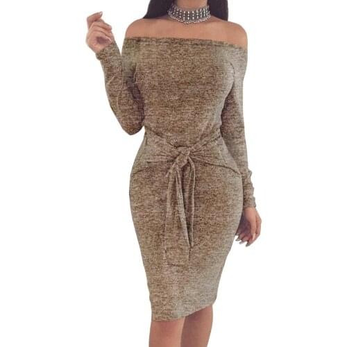 Dress Women Sexy Strapless Strap Evening Dress Casual Slim Long Sleeve Knotted Tight Dress Club Dress Dress